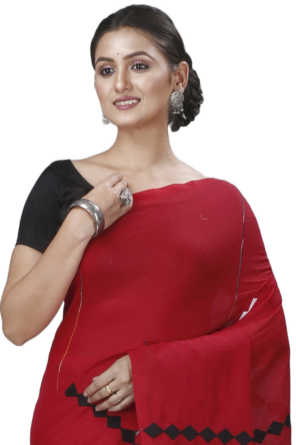 Red Pure Cotton Tika Applique Saree (1247)